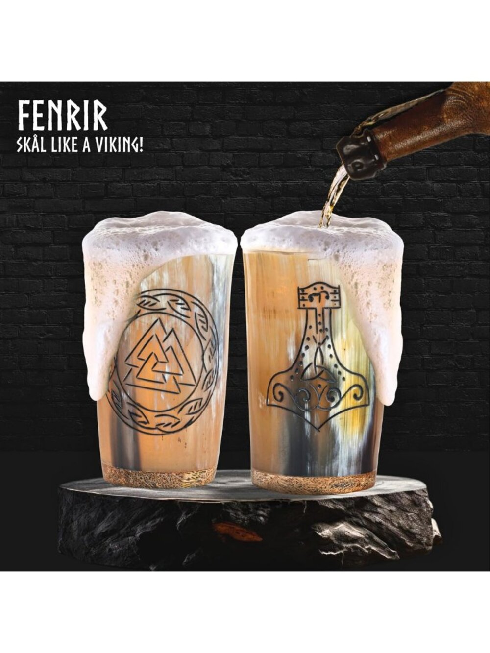 Viking Drinking Horn Mug Set of 5 - Unique Gifts for Men, Dad, Husband - Natural - Picture 2 of 6